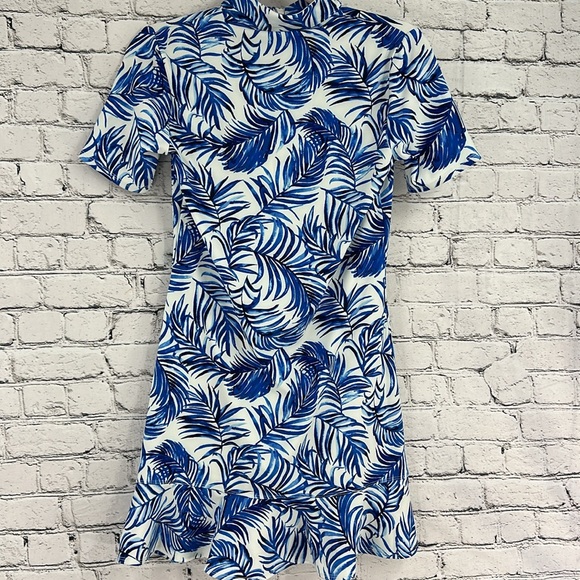 TOMMY BAHAMA Tropical Palms Quarter Zip Ruffled UPF 50+ Dress XS Blue/White - Picture 6 of 7
